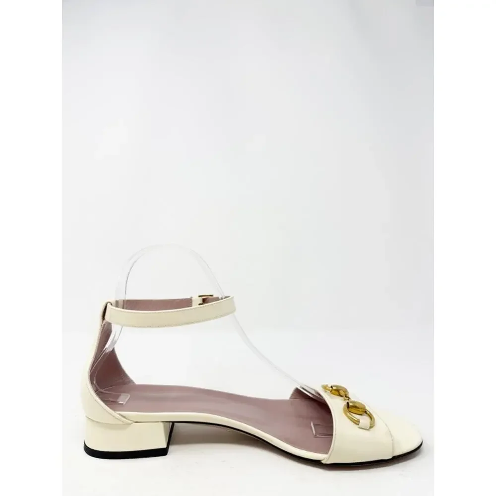 Gucci Horsebit Patent Leather Ankle Strap Flat Sandals Womens Size EU 38